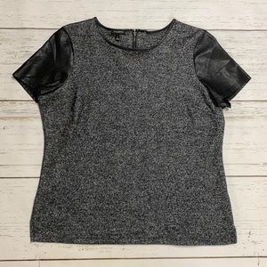 Talbots Chic Wool Blend Gray Top Faux Leather